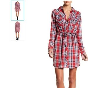 Love Stitch Plaid Double Gauze Shirt Dress